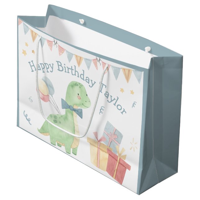 Cute Happy Birthday Dinosaur Party  Large Gift Bag (Front Angled)