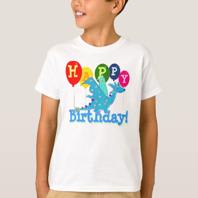 Cute Happy Birthday Dragon Party Balloons Kids Tee (Front)