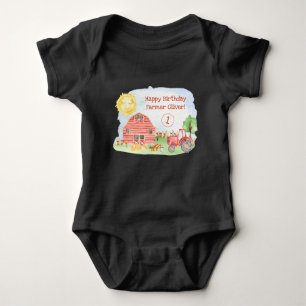 Cute Happy Birthday Farmer Watercolor Baby Bodysuit