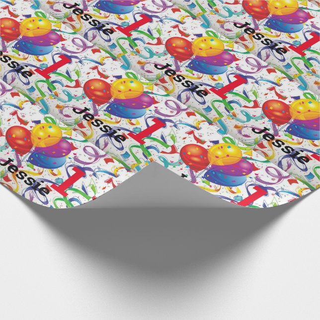 Cute Happy Birthday Kid's Personalise Name & Age Wrapping Paper (Corner)