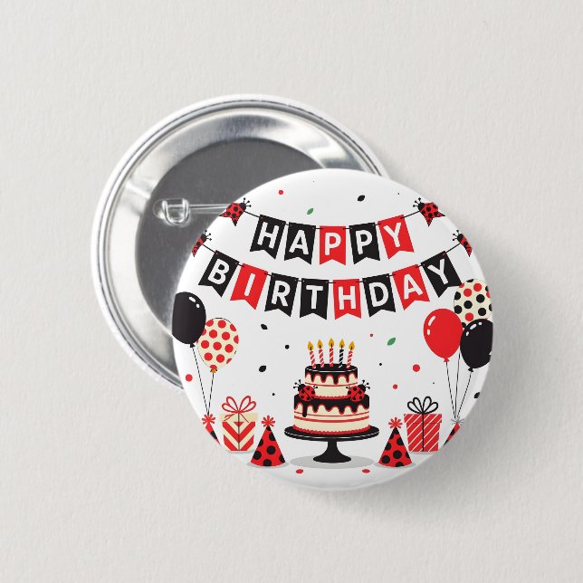 Cute Happy Birthday ladybug theme 6 Cm Round Badge (Front & Back)