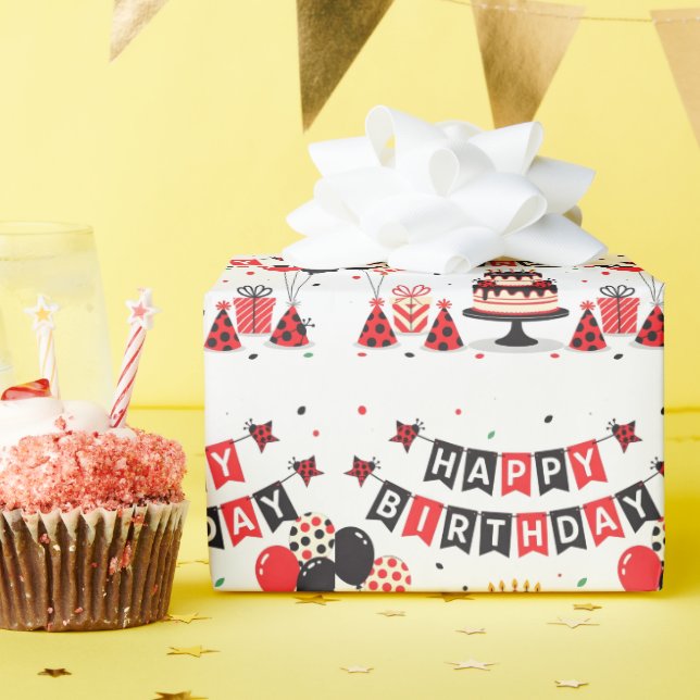 Cute Happy Birthday ladybug theme Wrapping Paper (Birthday Party)