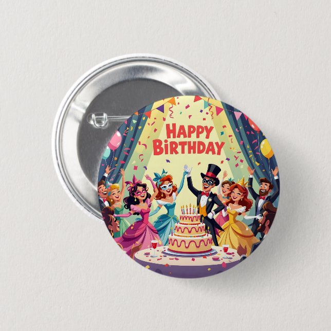 Cute Happy Birthday masquerade theme 6 Cm Round Badge (Front & Back)