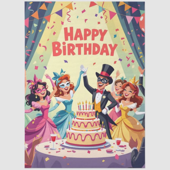 Cute Happy Birthday masquerade theme Tissue Paper (Front)