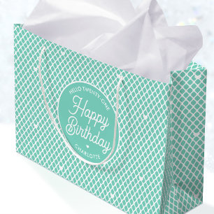 Cute Happy Birthday Name Any Age Mint Modern Large Gift Bag