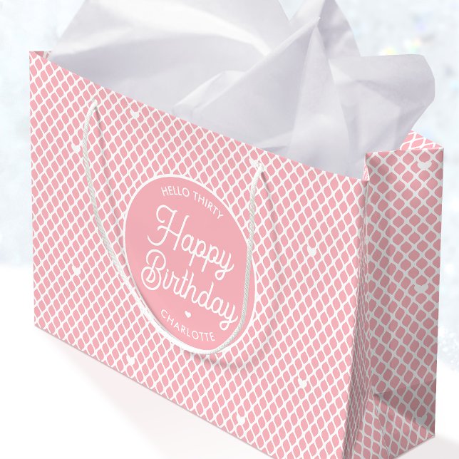 Cute Happy Birthday Name Any Age Pretty Pink Large Gift Bag (Creator Uploaded)