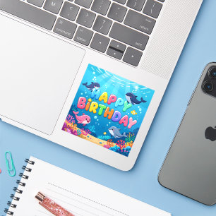 Cute Happy Birthday nautical dolphin