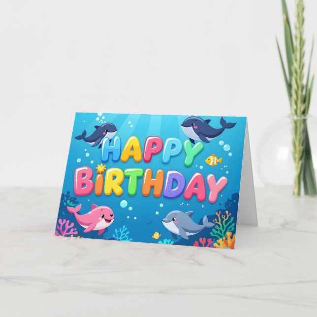 Cute Happy Birthday nautical dolphin Card (Front)