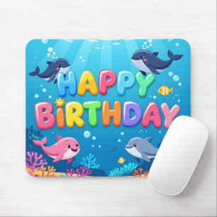 Cute Happy Birthday nautical dolphin Mouse Pad