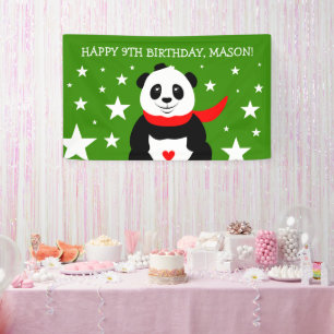 Cute Happy Birthday Panda with Bowler Hat & Scarf Banner