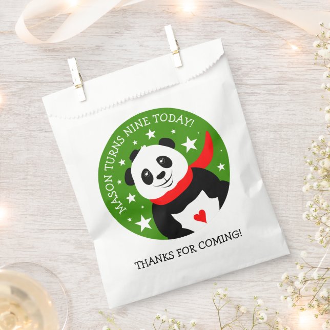 Cute Happy Birthday Panda with Bowler Hat & Scarf Favour Bag (Clipped)