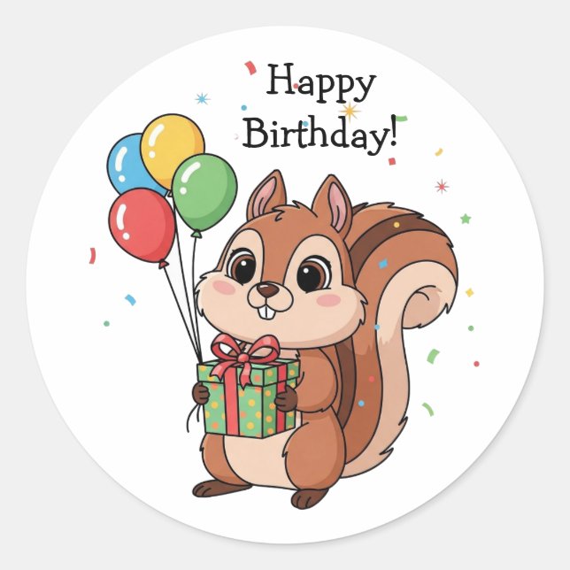 Cute Happy Birthday Squirrel   Classic Round Sticker (Front)