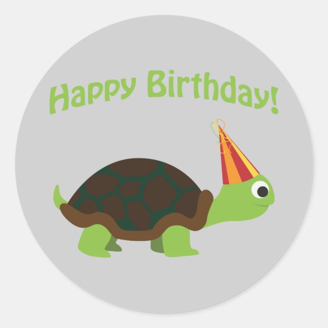 Cute Happy Birthday! Turtle Classic Round Sticker (Front)