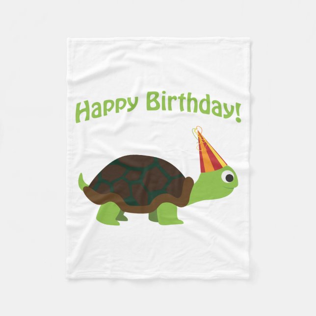 Cute Happy Birthday! Turtle Fleece Blanket (Front)