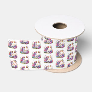 Cute Happy Birthday unicorn lovers customisable Satin Ribbon