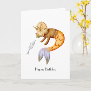Cute Happy Birthday with Triceratops Mermaid  Card