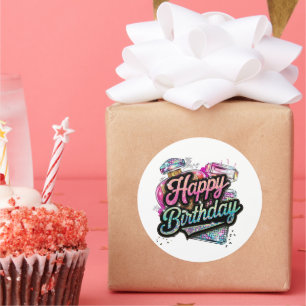 Cute Happy Birthday word art ladies Classic Round Sticker