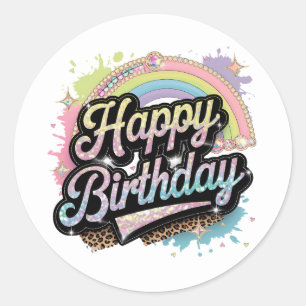 Cute Happy Birthday word art ladies  Classic Round Sticker