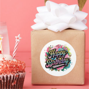 Cute Happy Birthday word art ladies Classic Round Sticker
