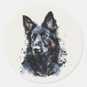 Cute Happy Black Shepherd Dog Pet Animal Classic Round Sticker