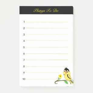 Cute happy black & yellow birdy Things To Do Post-it Notes