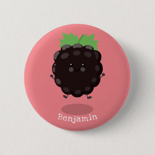 Cute happy blackberry purple cartoon illustration 6 cm round badge