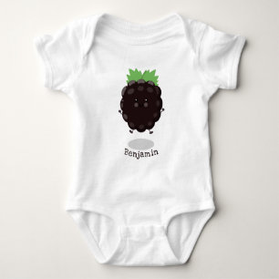 Cute happy blackberry purple cartoon illustration baby bodysuit