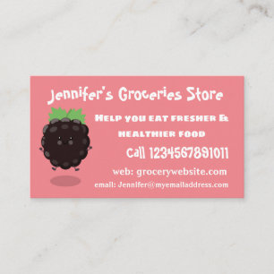 Cute happy blackberry purple cartoon illustration business card