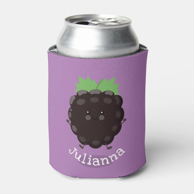 Cute happy blackberry purple cartoon illustration can cooler (Can Front)