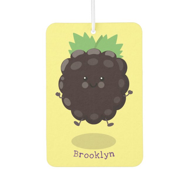 Cute happy blackberry purple cartoon illustration  car air freshener (Front)