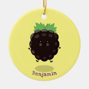 Cute happy blackberry purple cartoon illustration ceramic ornament