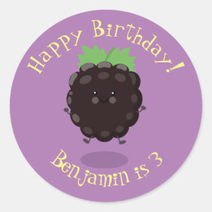 Cute happy blackberry purple cartoon illustration classic round sticker