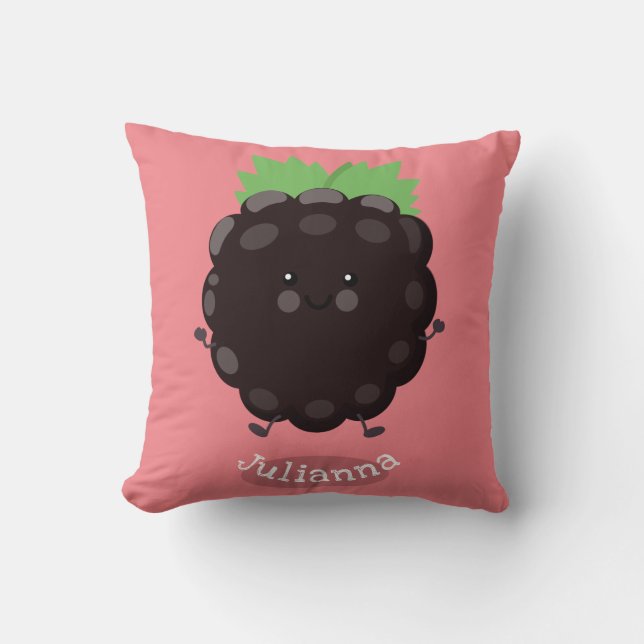 Cute happy blackberry purple cartoon illustration cushion (Front)