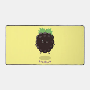 Cute happy blackberry purple cartoon illustration desk mat