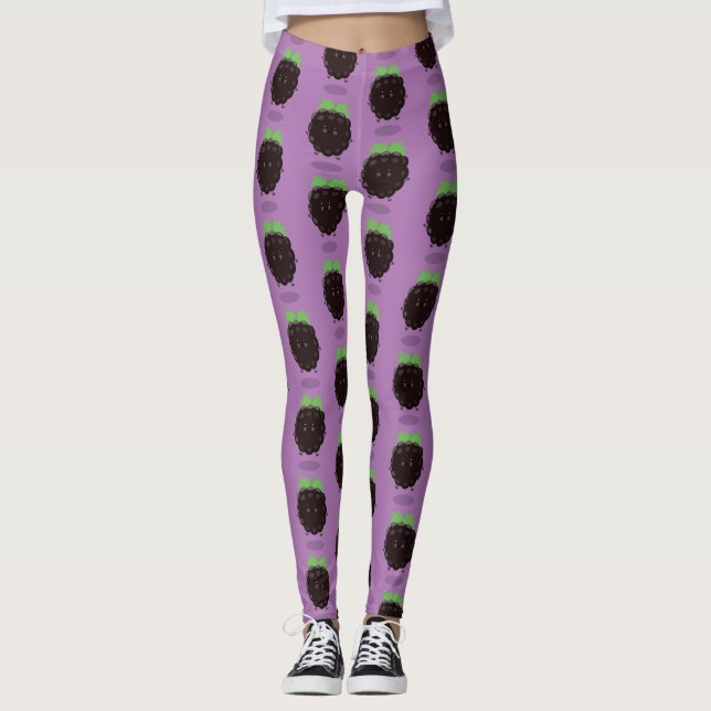 Cute happy blackberry purple cartoon illustration leggings (Front)