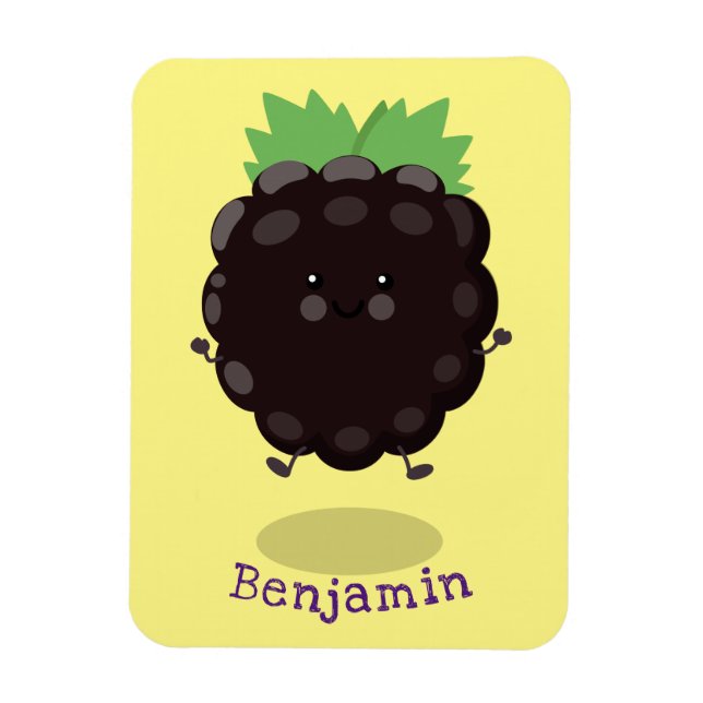 Cute happy blackberry purple cartoon illustration magnet (Vertical)