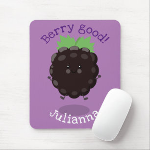 Cute happy blackberry purple cartoon illustration mouse pad