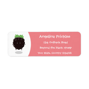 Cute happy blackberry purple cartoon illustration return address label