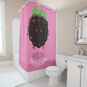Cute happy blackberry purple cartoon illustration shower curtain