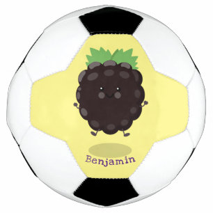 Cute happy blackberry purple cartoon illustration soccer ball