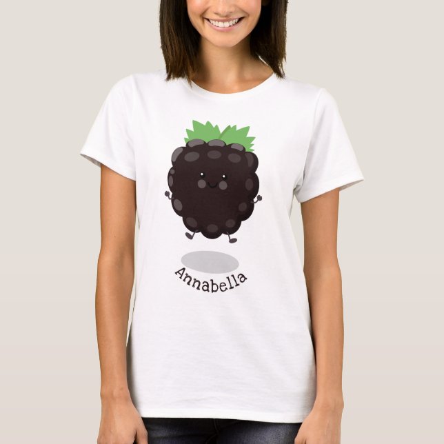 Cute happy blackberry purple cartoon illustration T-Shirt (Front)