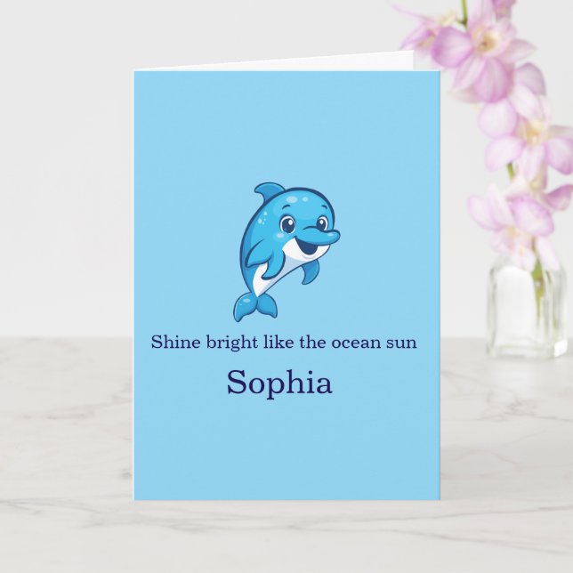 Cute Happy Blue Dolphin Cartoon Sea Creature Card (Orchid)