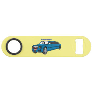 Cute happy blue Limousine cartoon car