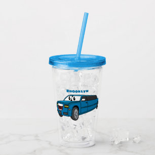 Cute happy blue Limousine cartoon car Acrylic Tumbler