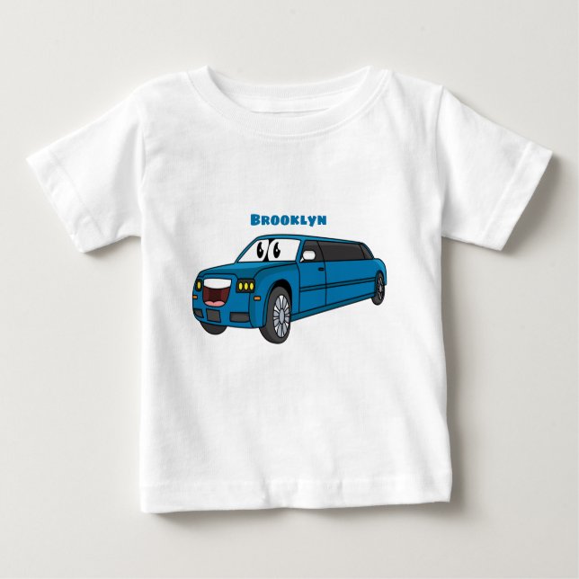 Cute happy blue Limousine cartoon car Baby T-Shirt (Front)