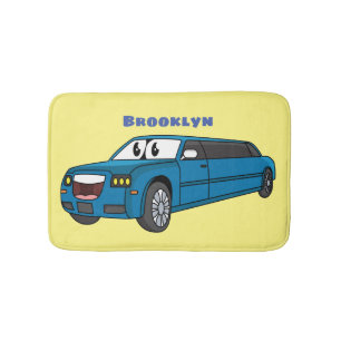 Cute happy blue Limousine cartoon car Bath Mat