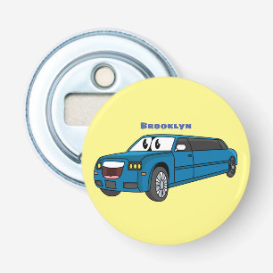 Cute happy blue Limousine cartoon car Bottle Opener