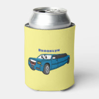 Cute happy blue Limousine cartoon car