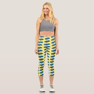 Cute happy blue Limousine cartoon car Capri Leggings