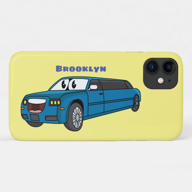 Cute happy blue Limousine cartoon car Case-Mate iPhone Case (Back (Horizontal))
